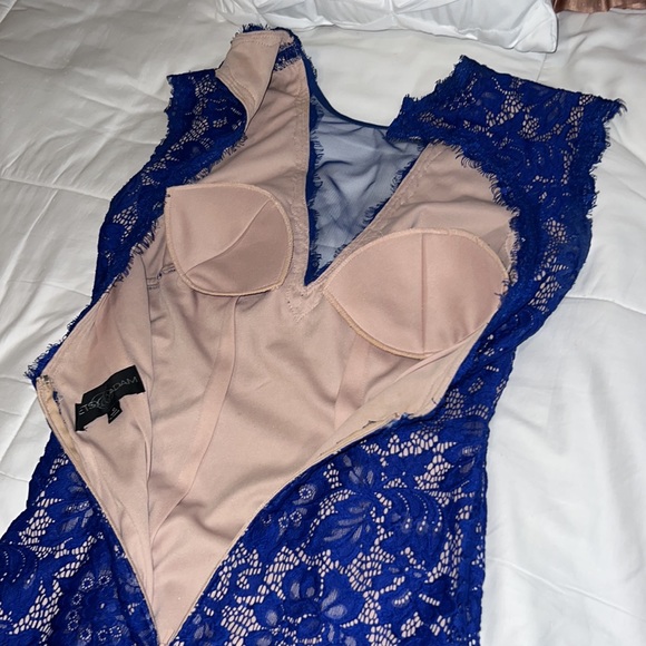 Betsy & Adam royal blue lace long evening gown black tie gala form fitting sz 0 - Picture 11 of 15